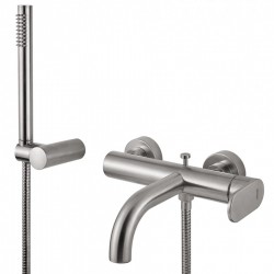 Μπαταρία Λουτρού Armando Vicario Slim Inox 500100-110 με Tηλέφωνο Anticalcare, Επίτοιχο Στήριγμα Τηλεφώνου και Άθραυστο Σπιράλ 1,5m